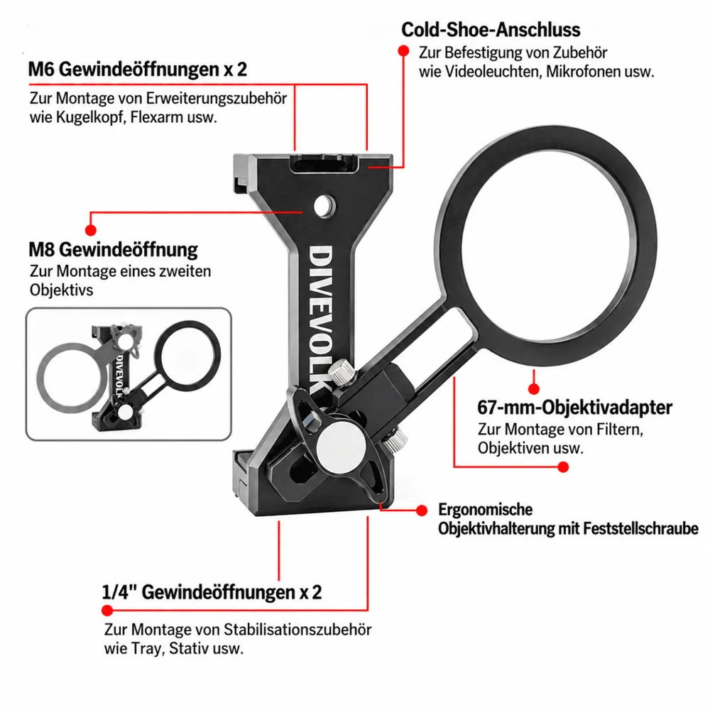 Divevolk SeaTouch 6 Pro Klammer M67 Linsenhalter mit 67mm Lens Adapter